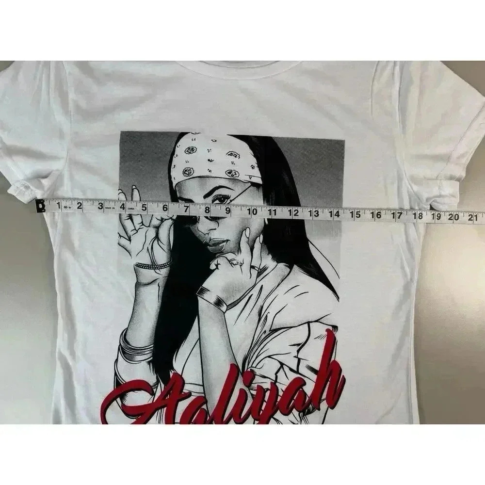 Aaliyah Womens T-Shirt Size 1X White Short Sleeve 90s Hip Hop R&B Plus Babydoll - Picture 5 of 9